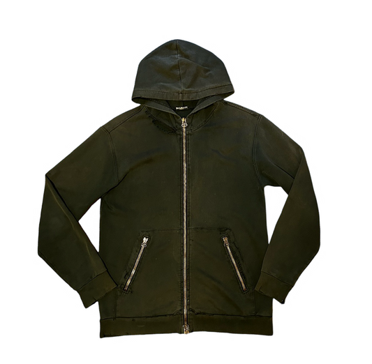 Balmain SS10 Distressed Zip Up Hoodie