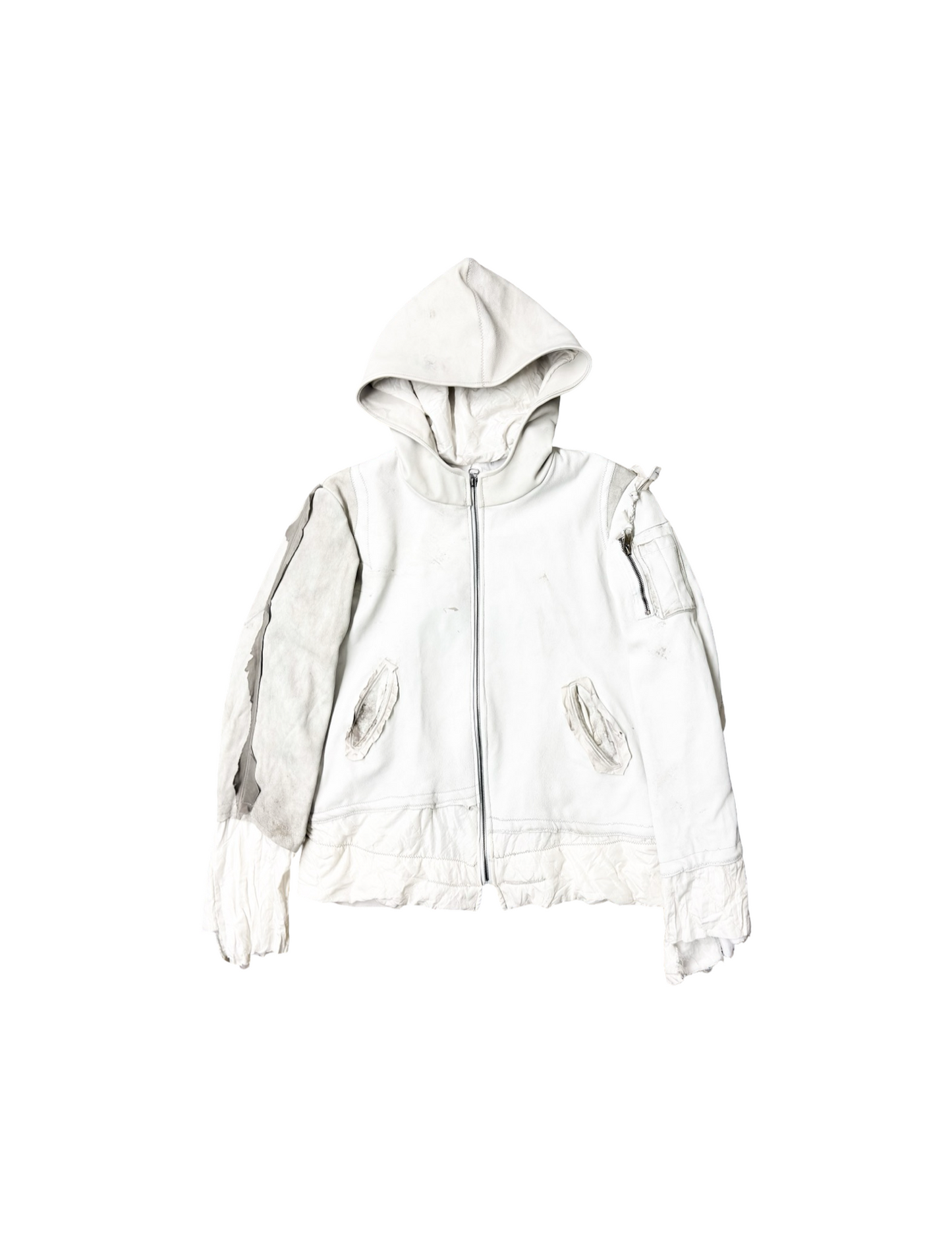 ANT/ANTI Sample Scrap Leather Hooded Bomber Jacket