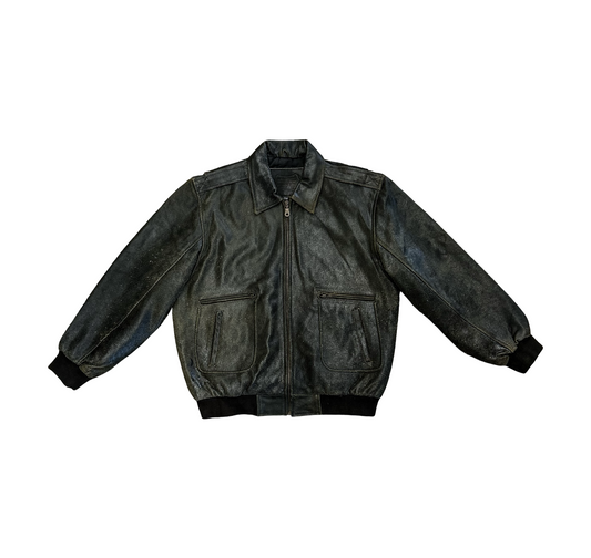 Vintage Distressed Leather Bomber Jacket