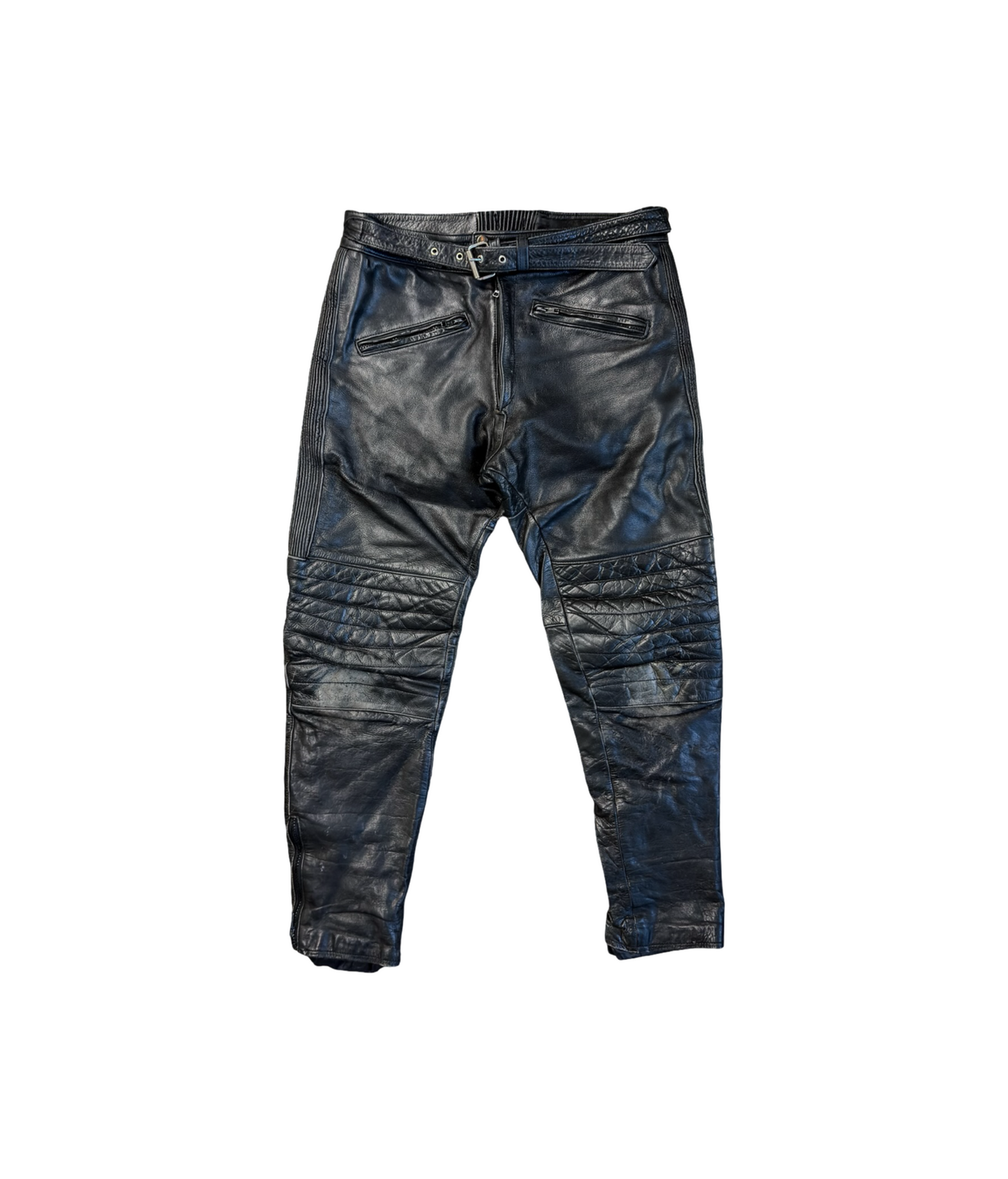 Vintage Leather Belted Biker Pants