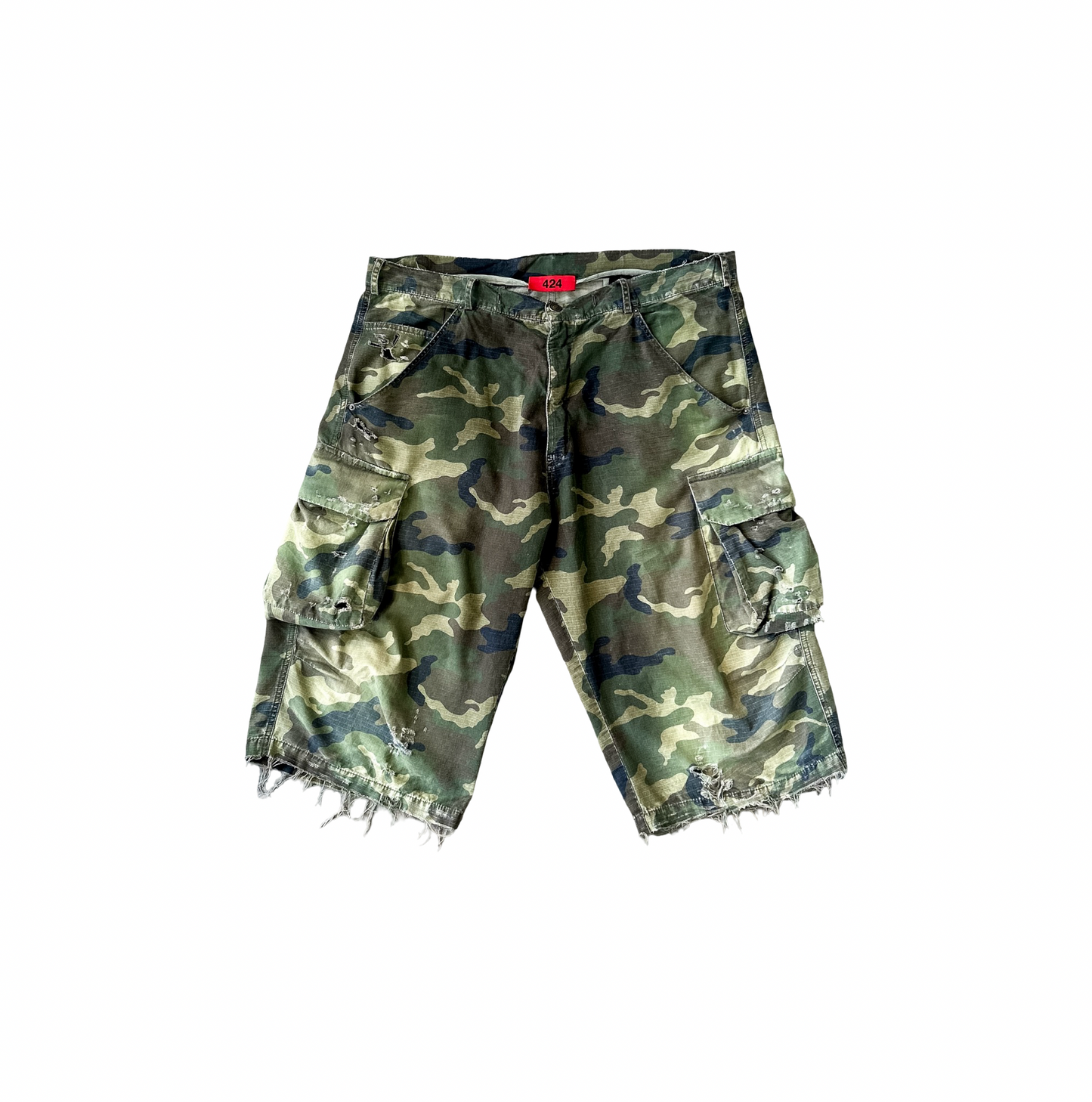 424 Distressed Camo Cargo Shorts