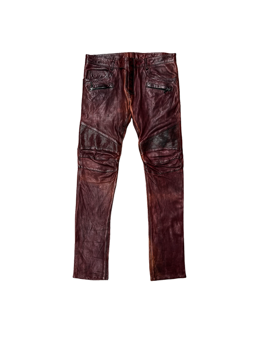 Balmain AW12 Oxblood Leather Biker Pants